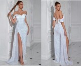 Women Sequined Strapless Wedding Mermaid Evening Dress