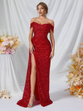 Women Sequined Strapless Wedding Mermaid Evening Dress