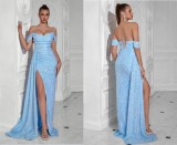Women Sequined Strapless Wedding Mermaid Evening Dress