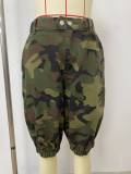 Women American Camouflage Jogger Double Buckle Lantern Pants