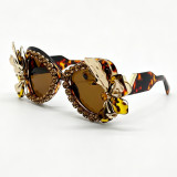 Women floral rhinestone cat-eye sunglasses, Baroque stage sunglasses