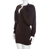 Women Autumn Solid Long-Sleeve Patchwork Zipper Bodycon Dress