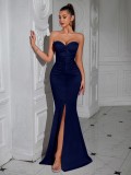 Women Strapless Sexy Slit Mermaid Dress for Regular Party Evening Dress