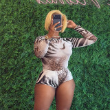 Women Sexy Leopard Print Mesh Long-Sleeve Top and Shorts Two-Piece Set