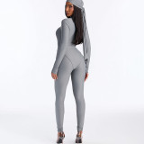 Women Autumn Solid Headscarf and Jumpsuit Two-Piece Set