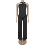 Women Knot Top and Wide-Leg Pants Two-Piece Set
