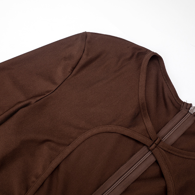 Long-Sleeve Hollow-Out Zipper Jumpsuit for Clubwear