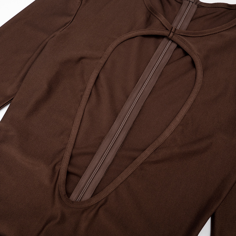 Long-Sleeve Hollow-Out Zipper Jumpsuit for Clubwear
