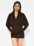 Women Autumn Solid Long-Sleeve Patchwork Zipper Bodycon Dress