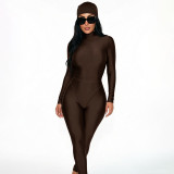 Women Autumn Solid Headscarf and Jumpsuit Two-Piece Set