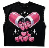 Spring/Autumn Lip Print Studded Casual Vest