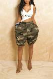 Women American Camouflage Jogger Double Buckle Lantern Pants