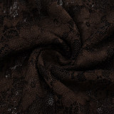 Women Autumn Sexy V-Neck Lace Ruffle Bell Bottom Long-Sleeve Dress
