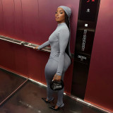 Women Autumn Solid Headscarf and Jumpsuit Two-Piece Set