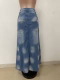 Women Faux Two-Piece Layered Gradient Distressed Wide-Leg Pants