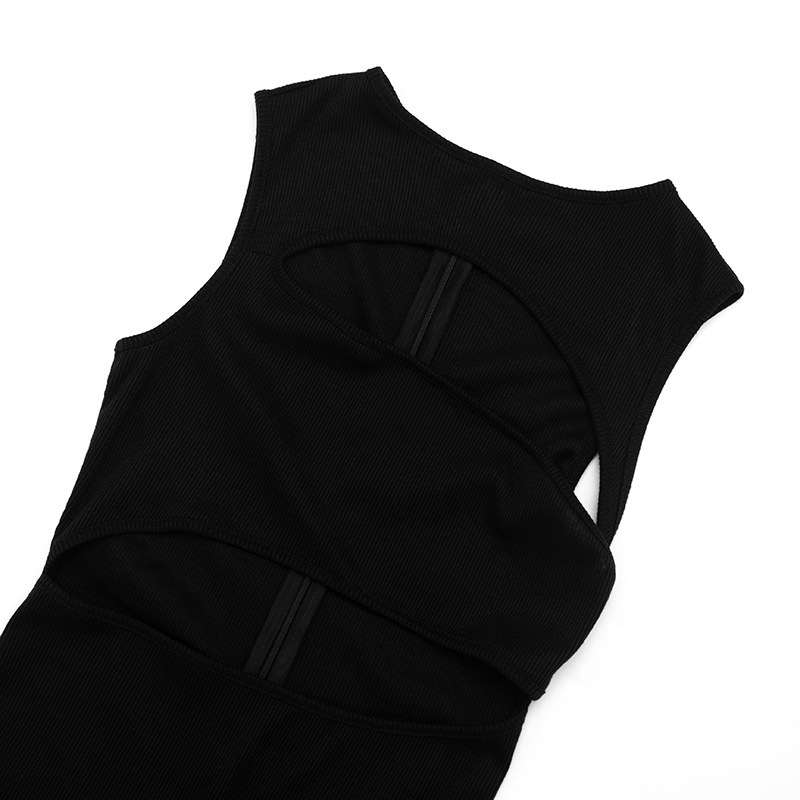 Solid Sleeveless Hollow-Out Jumpsuit for Clubwear