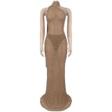 Women Sexy See-Through Lace Fishtail Maxi Dress