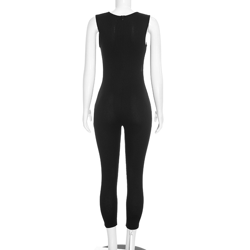 Solid Sleeveless Hollow-Out Jumpsuit for Clubwear