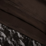 Women Autumn Sexy V-Neck Lace Ruffle Bell Bottom Long-Sleeve Dress