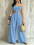 Women Casual Holidays Multi-Way Ruffle Edge Pleated Strapless Top and Wide-Leg Pants Two-Piece Set