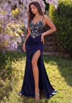 Women Halter V-Neck Lace Fishtail Slit Formal Party Evening Dress Women Halter V-Neck Lace Fishtail Slit Formal Party Evening Dress