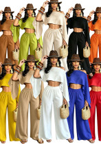 Women Sexy Beach Holidays Solid Slash Shoulder Irregular Off-Shoulder Top and Pocket Pant Two-Piece Set Women Sexy Beach Holidays Solid Slash Shoulder Irregular Off-Shoulder Top and Pocket Pant Two-Piece Set