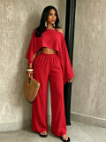 Women Sexy Beach Holidays Solid Slash Shoulder Irregular Off-Shoulder Top and Pocket Pant Two-Piece Set