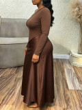 Plus Size Women Slash Shoulder Long-Sleeve Patchwork Maxi Dress