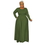 Plus Size Women Autumn Solid Casual Two-Piece Set