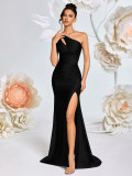 Women Sexy Hollow-Out Solid Bodycon Evening Dress