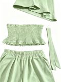 Women Casual Holidays Multi-Way Ruffle Edge Pleated Strapless Top and Wide-Leg Pants Two-Piece Set