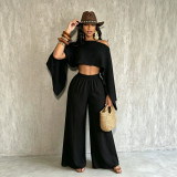 Women Sexy Beach Holidays Solid Slash Shoulder Irregular Off-Shoulder Top and Pocket Pant Two-Piece Set