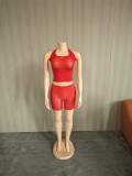 Women Sexy Stretch Halter Neck See-Through Top and Shorts Lingerie Two-Piece Set