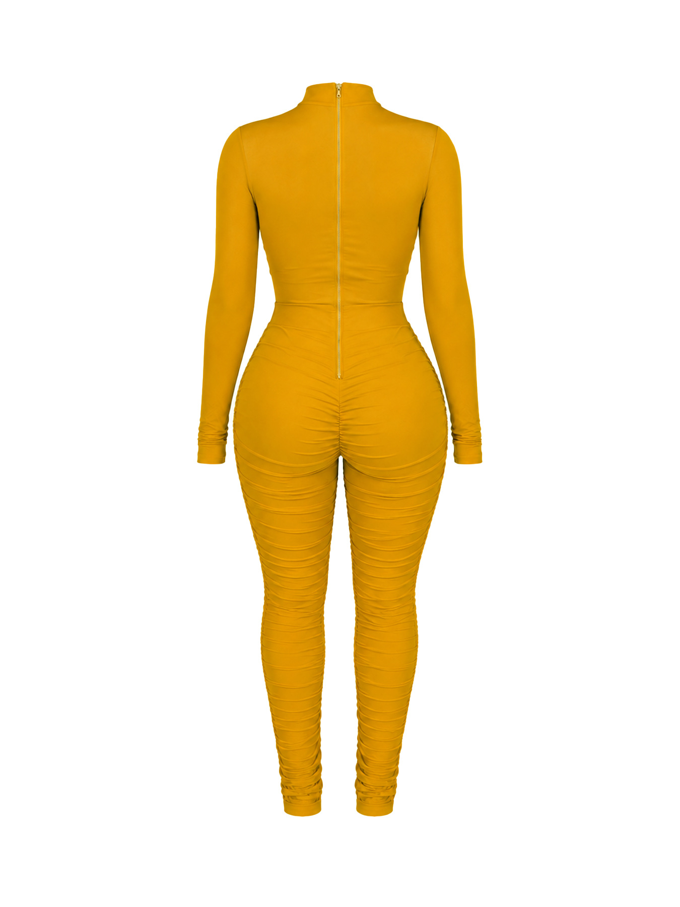 Mesh Patchwork High Neck Long-Sleeve Tie-Waist Ruffled Jumpsuit