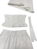 Women Casual Holidays Multi-Way Ruffle Edge Pleated Strapless Top and Wide-Leg Pants Two-Piece Set