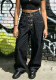 Women Black Color Block Wide-Leg Denim Pant