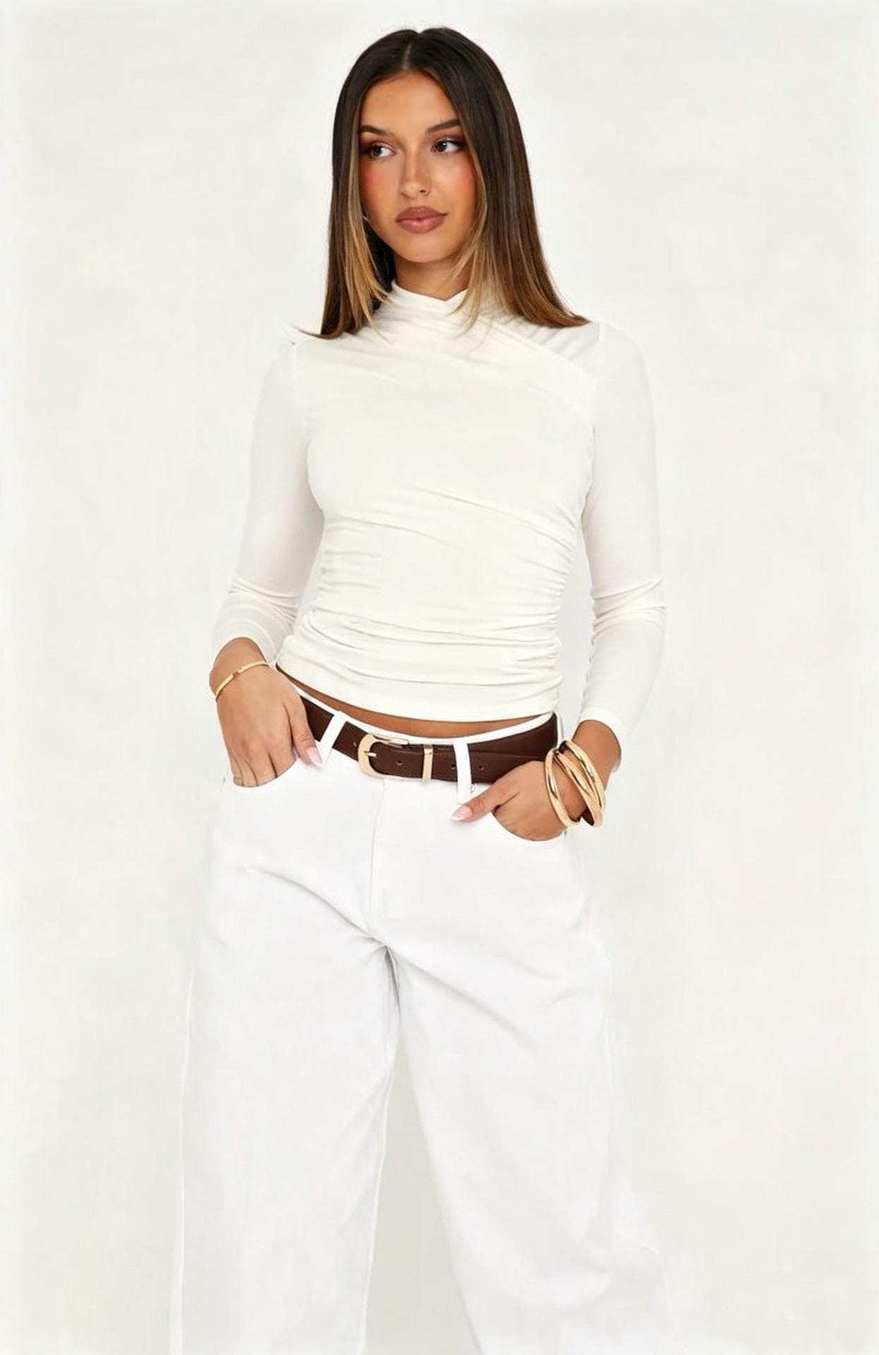 Cross-Pleated T-Shirt Top for Casual Wear