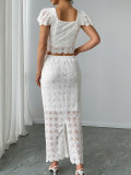 Women Square Neck Top and Slit Skirt Two-Piece Set