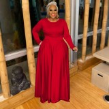 Plus Size Women Autumn Solid Casual Two-Piece Set