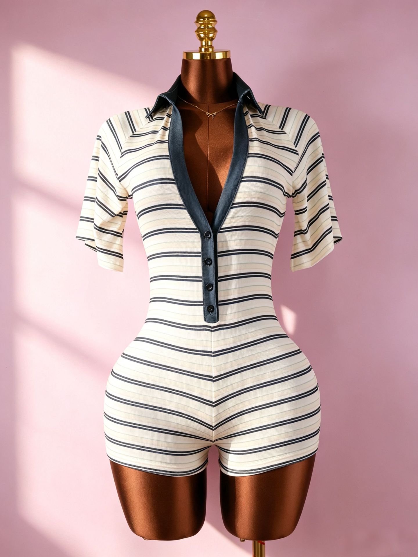 Ribbed Deep V-Neck Romper for Clubwear