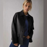 Women Turndown Collar Pu-Leather Jacket