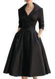 Women Autumn/Winter Solid Elegant Long-Sleeve Dress