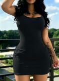 Women Solid Sleeveless Round Neck Stretchy Bodycon Mini Dress