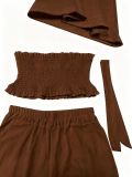 Women Casual Holidays Multi-Way Ruffle Edge Pleated Strapless Top and Wide-Leg Pants Two-Piece Set