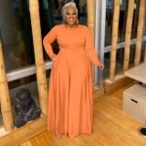 Plus Size Women Autumn Solid Casual Two-Piece Set
