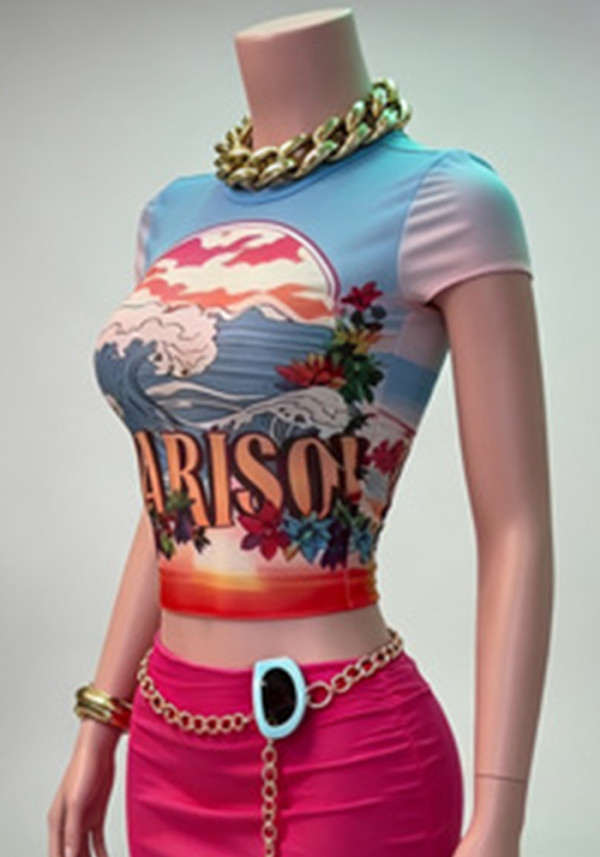 Women Printed American Crop Short-Sleeve T-Shirt