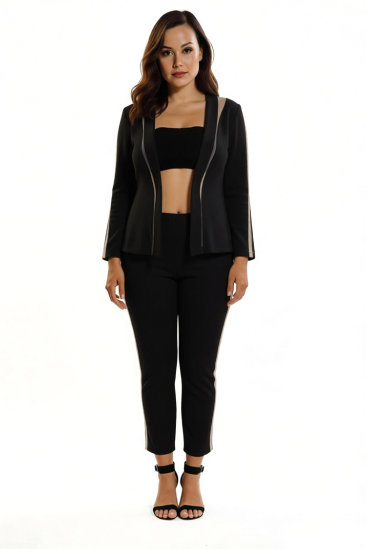Mesh Patchwork See-Through Blazer & Pants Two-Piece Set