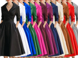 Women Autumn/Winter Solid Elegant Long-Sleeve Dress