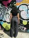 Women Black Color Block Wide-Leg Denim Pant