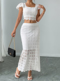 Women Square Neck Top and Slit Skirt Two-Piece Set